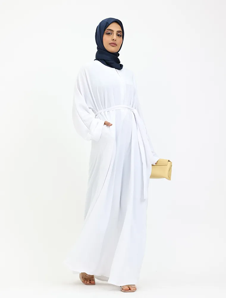 White Linen Feel Basic Abaya